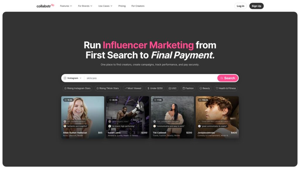 Collabstr influencer marketing platform for finding and hiring creators